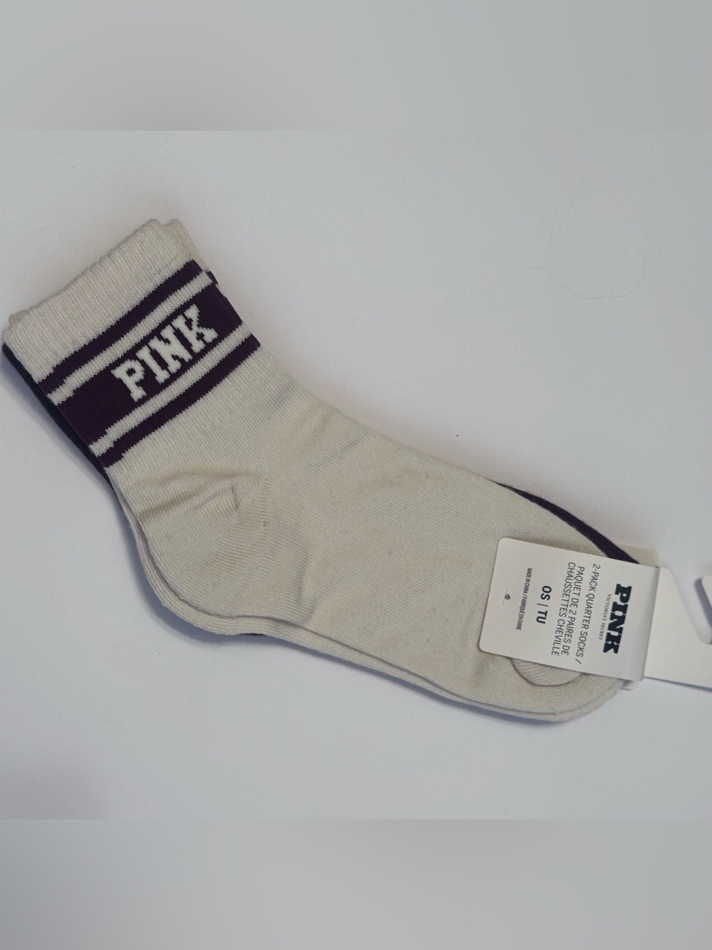 PINK Victoria's Secret Cream and Maroon Crew Socks 2-Pack
